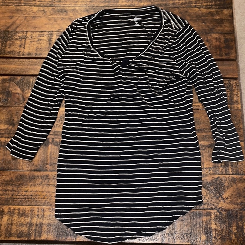 SO - Long Sleeve Black & White Striped Top - Size: M